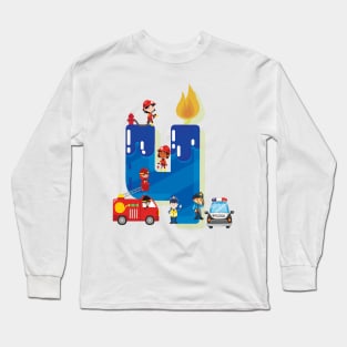 '4th Birthday Fire Truck Police Car' Truck Gift Long Sleeve T-Shirt